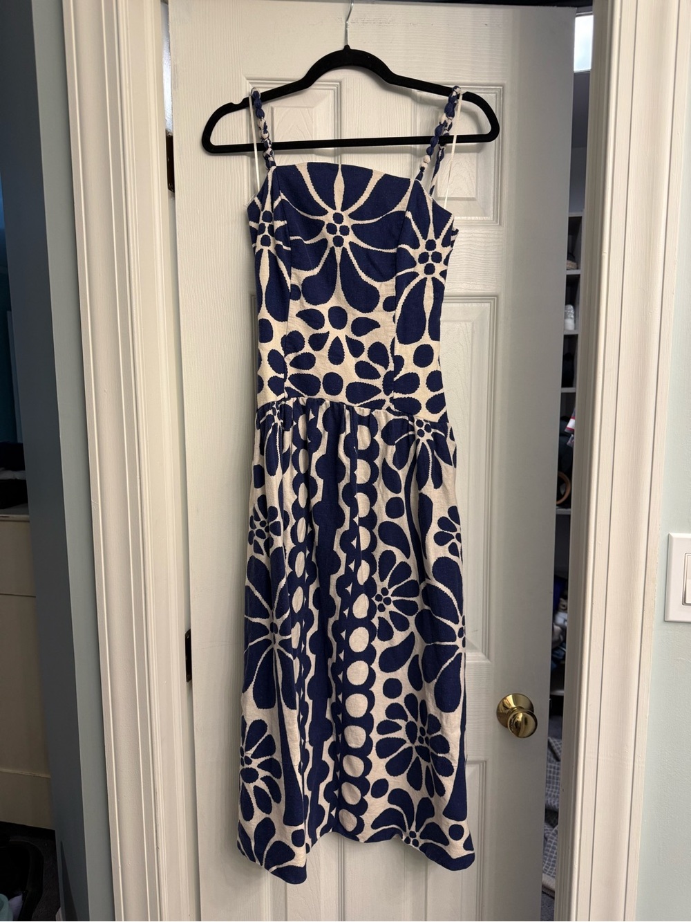 Christian Lacroix Navy and White Floral-Print Midi Dress